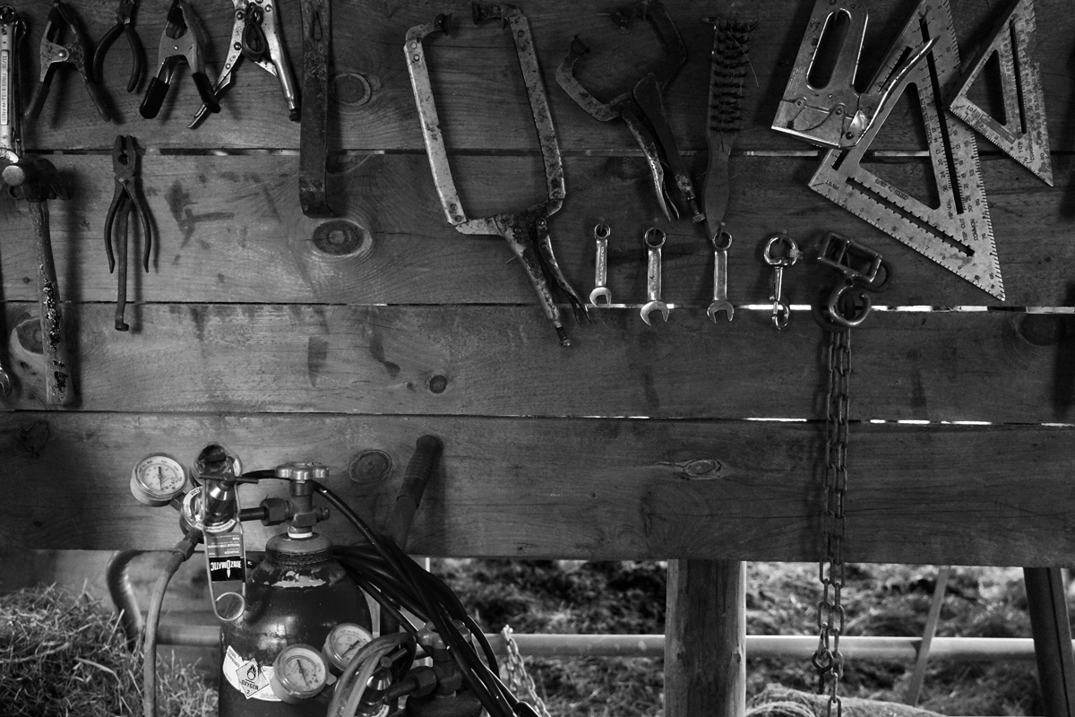 Still life, gas tanks, tools, welding, barn scene, VT farm