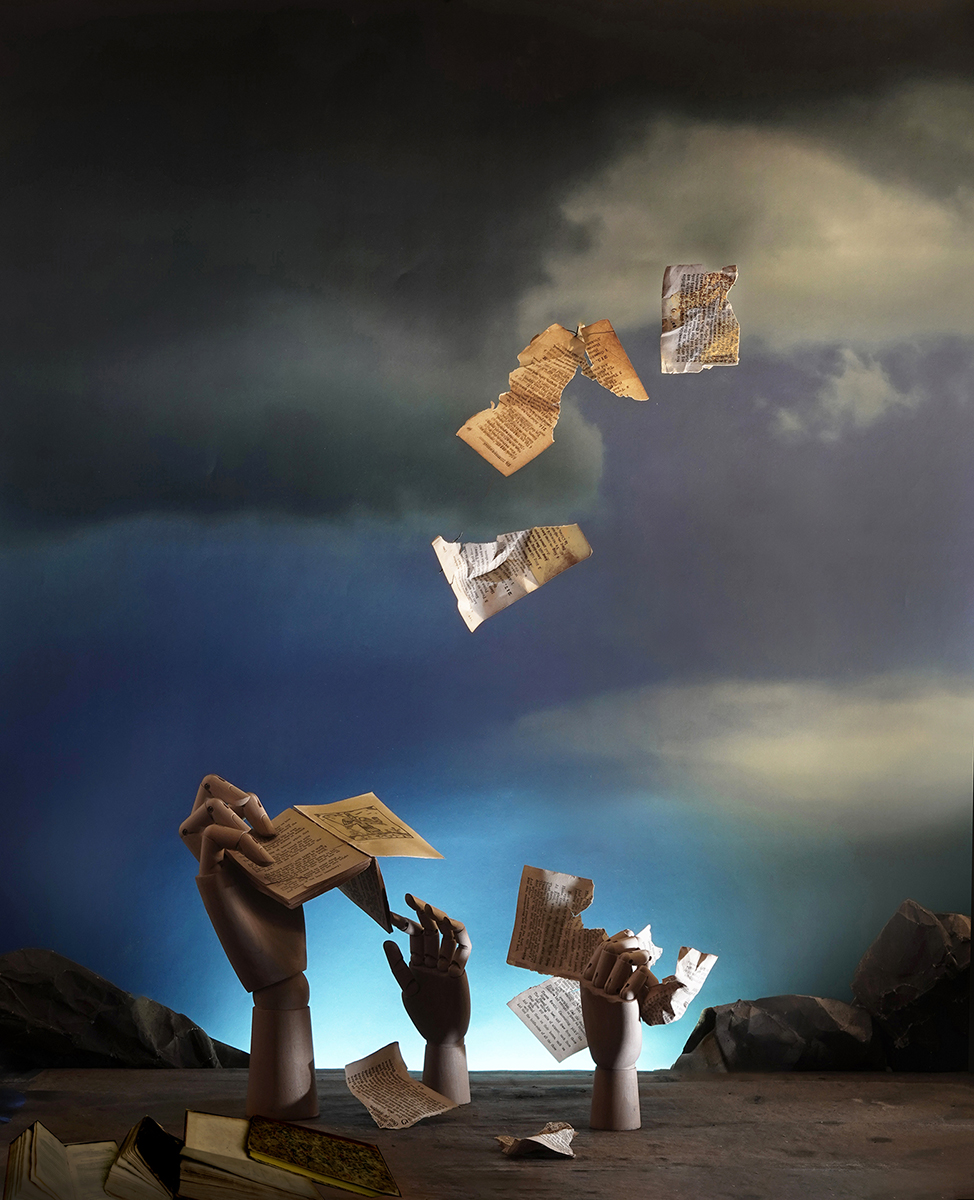 books, destruction of books, surreal hands, surreal landscape, surreal landscape photography, symbolism, symbolic hands, political commentary