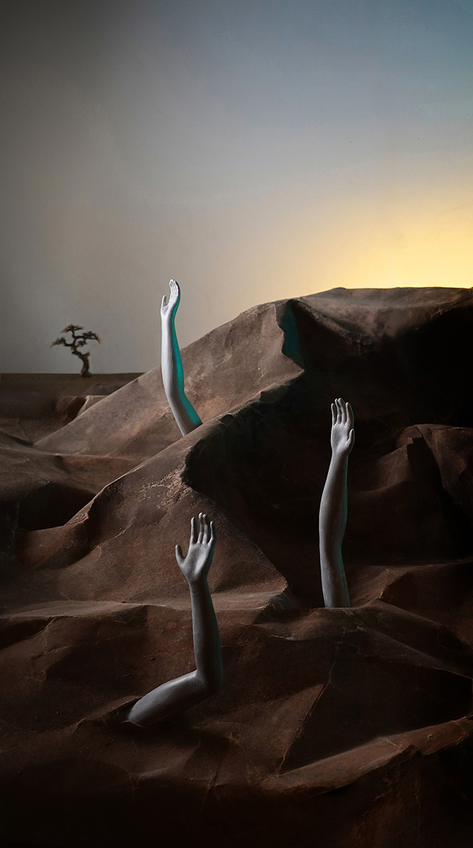 womens' arms, arms, surreal landscape, surrealism, buried people, undead, surreal landscape photography