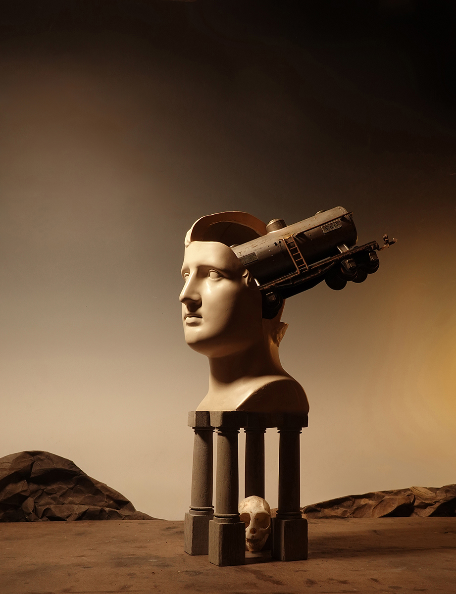 oil tanker, surreal head, symbolism, skull, classic head, surreal landscape, surreal landscape photography, architecture, surreal architecture, political commentary