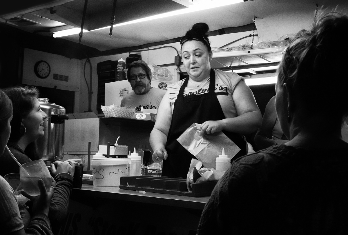 Street photography, Tunbridge Fair, Food vendor, night scene, fat woman, humorous, VT